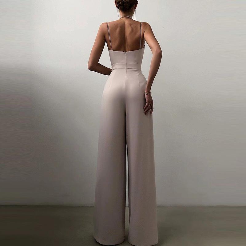 Spring Summer Casual Wide Leg Long Jumpsuit Female Solid Color Draped Slim Playsuit Women Elegant High Waist Strap Solid One Piece Romper
