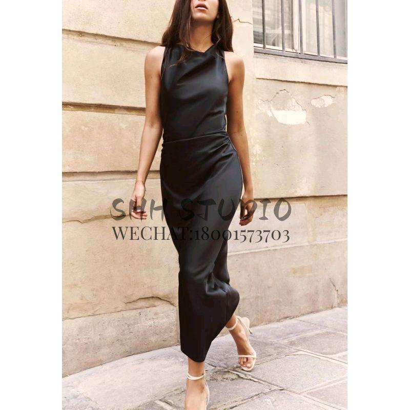 Early Autumn New Arrival French Suit Long Dress Silk Satin Texture Midi Skirt Dress 8372090 2124305