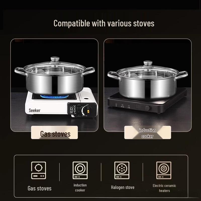 Wutuo 30cm Thickened Stainless Steel Soup Hot Pot