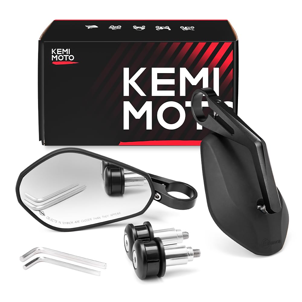 

KEMIMOTO Bar End Mirrors for CNC Universal Left and Right Vehicle Inspection Convex Mirrors Motorcycles, Machined, Black, Set, Compliant, (Long) чёрный