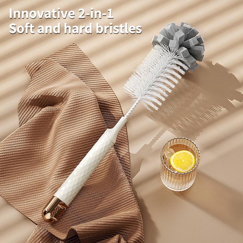 Long-Handled 2-In-1 Sponge Cup Brush, Household Sponge Head Extended Cup Brush, Baby Bottle Brush, Thermos Cup Cleaning Brush