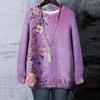 Women's Floral Print Round Neck Long Sleeved T-shirt Sweatshirt Top