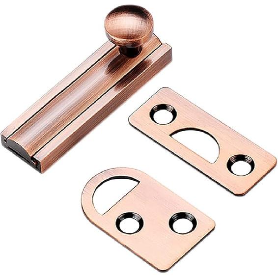Sliding Lockfor Portable Door Lock, Brushed Finish Sliding Bolt Lock, Solid Cast Brass Barrel Bolt for Cabinets, Fences, Slide Door Lock ?with 6