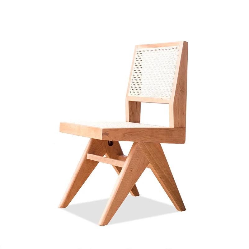 Nordic Solid Wood Ratan Chair Simple с подлокотниками Обеденный стул Home Chandigarh Medieval Style Furniture