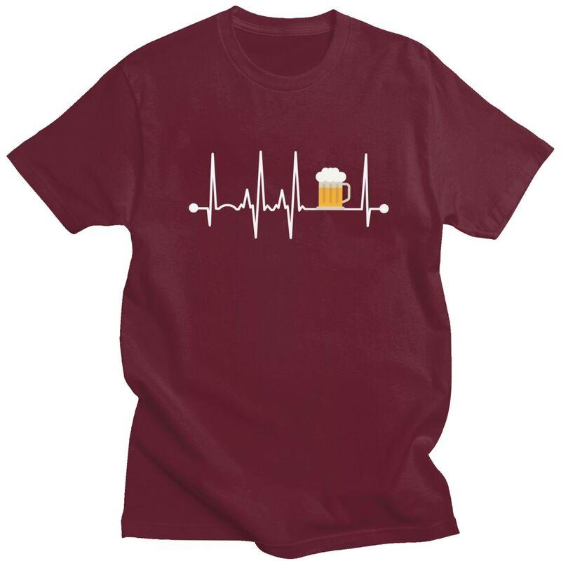 Custom Beer Heartbeat Tshirt for Men Short Sleeves T Shirt Cool Tshirt Loose Fit 100 Cotton Tee Gift