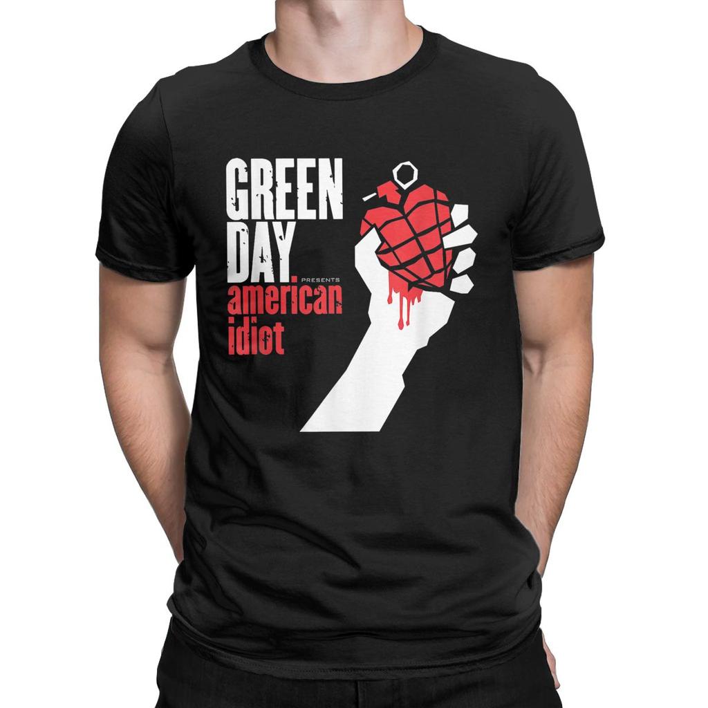 T-shirt da uomo Green Days American Idiot Vintage in puro cotone a maniche corte Harajuku Hip Hop per fan T-shirt girocollo