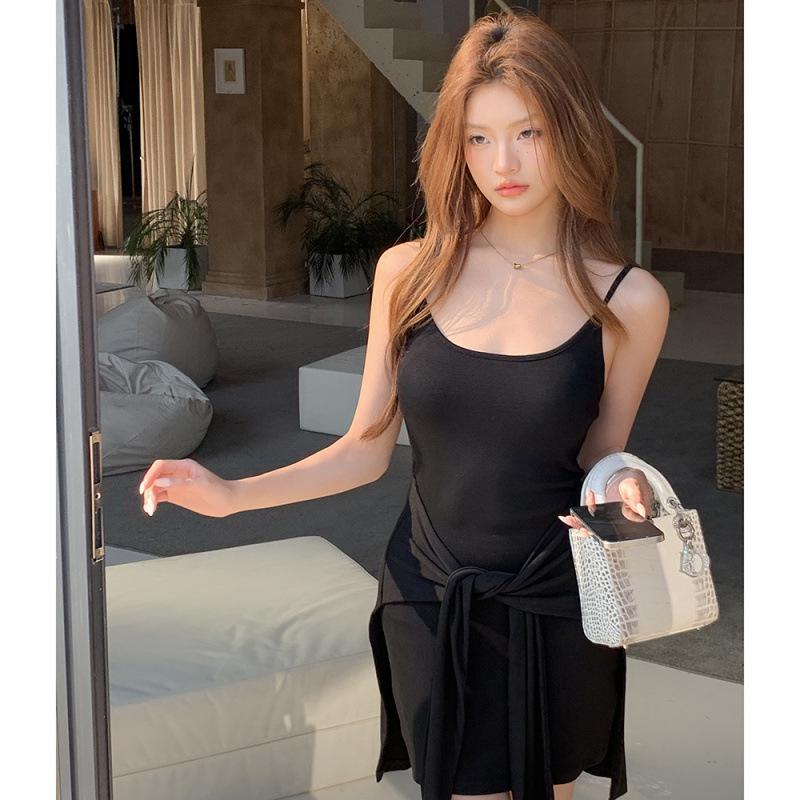 2026 Spring/Summer Energetic Tie-Waist Camisole Dress with Chest Pads - Women's Two-Piece Style Short Skirt