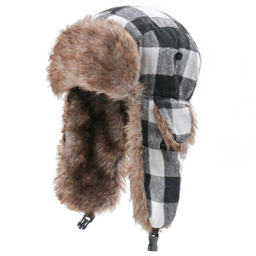 Plaid Trapper Hats   Bomber Fur Hats for  Skiing Snowboarding Skating