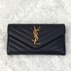 Used SAINT LAURENT Saint Laurent Large Flap Long Wallet Cassandra Black Black V Stitch