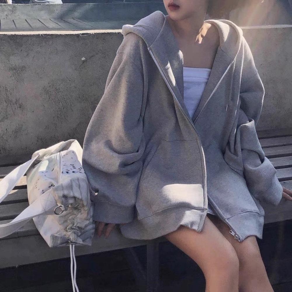 Sweat à capuche zippé à manches longues pour femme, coupe ample, sweat surdimensionné décontracté pour le streetwear quotidien