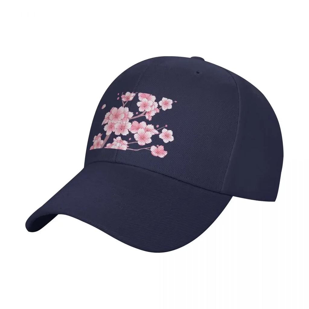 Falling Pink Sakura Cherry Blossom Branches On White Baseball Cap Brand Unisex Cap Sun Cap Funny Hats Golf Womens Beach Unisexs