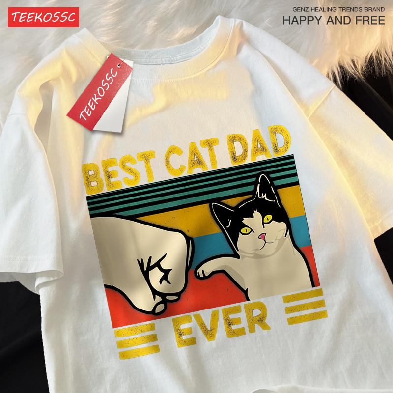 Best Cat Dad Ever Punch Male Female Tops Oversized Cotton Tee Clothes Summer Street T Shirts Fashion Breathable Tshirt Couple