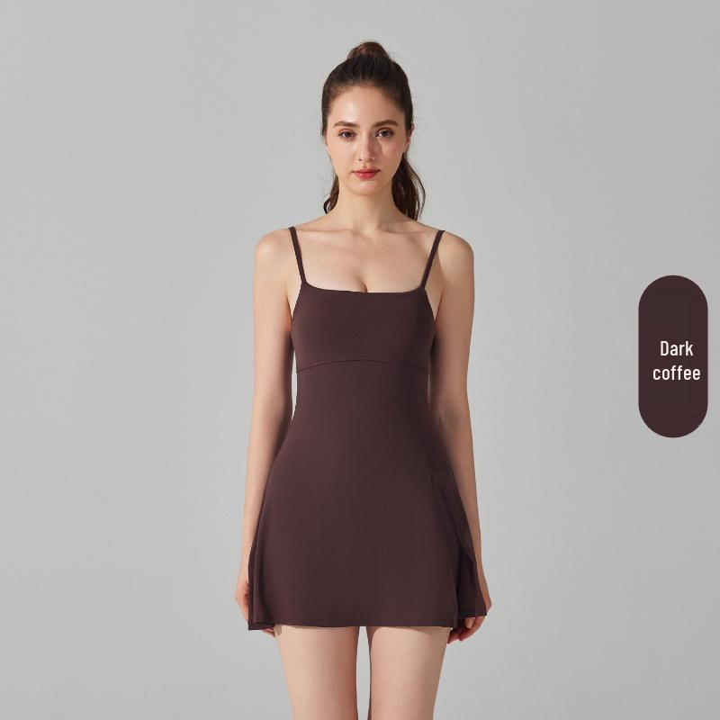 

Спортивна сукня крою крос-бордер з захистом від просвічування та з нагрудними вкладишами: Дихаючий вуличний тенісний комбінезон для йоги з стильним дизайном спини XL (Includes Leggings)