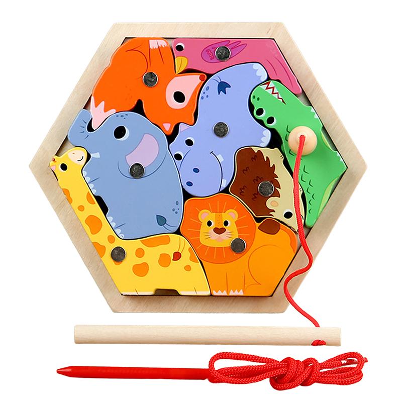 Montessori Holz Magnetische Angelspielzeuge Meeresleben Kognitionsspiele Frühes Lernspielzeug für Kinder Eltern-Kind Interaktiv