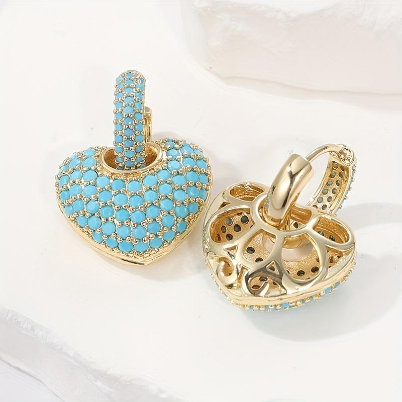 Luxurious Heart-Shaped Synthetic Turquoise Hoop Earrings for Women for Weddings Engagements & Daily Wear Gift