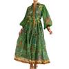 Retro Lantern Sleeve Lace-Up Printed Dress: European & American Women's Fashion