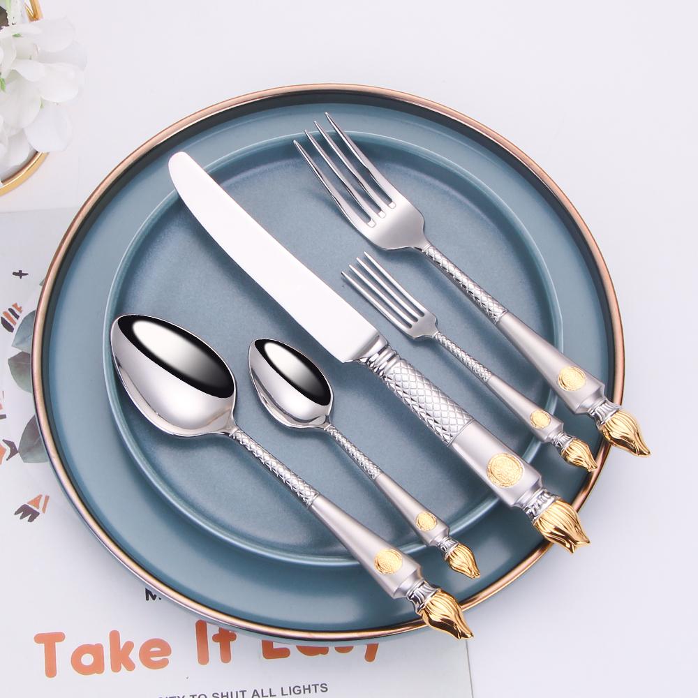 

Набор столовых приборов из 5 предметов, столовая посуда из нержавеющей стали, роскошные столовые приборы, винтажный набор ножей, ложек, вилок, кухонные принадлежности, серебряные столовые приборы