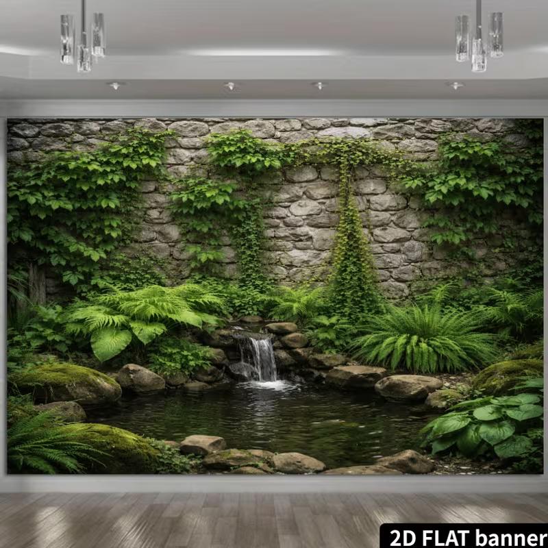 2D Rustic Garden Waterfall Backdrop for Nature, Outdoor & Lifestyle Photography
