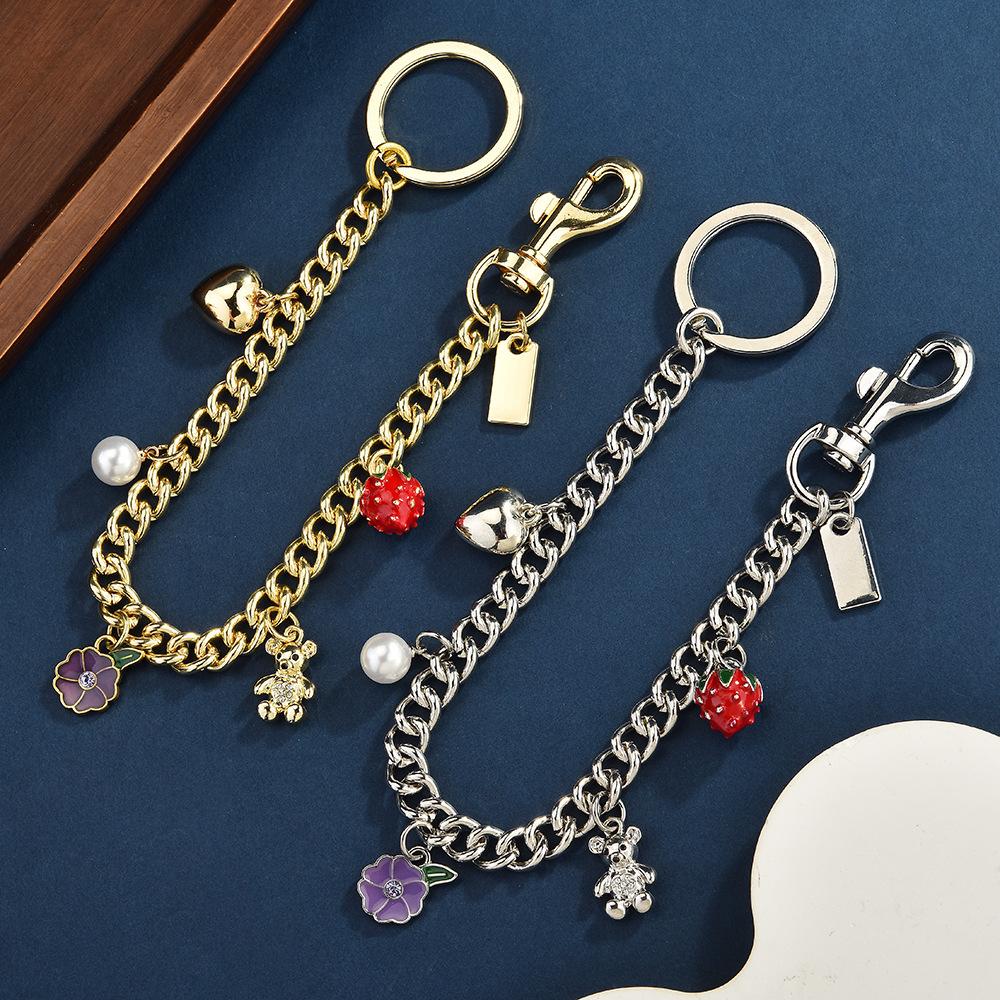 Women'S Bag Fashion Embroidery Thread Shoulder Bag Chain Small Square Bag Flower Rainbow Bear Lock Pendant Diagonal
