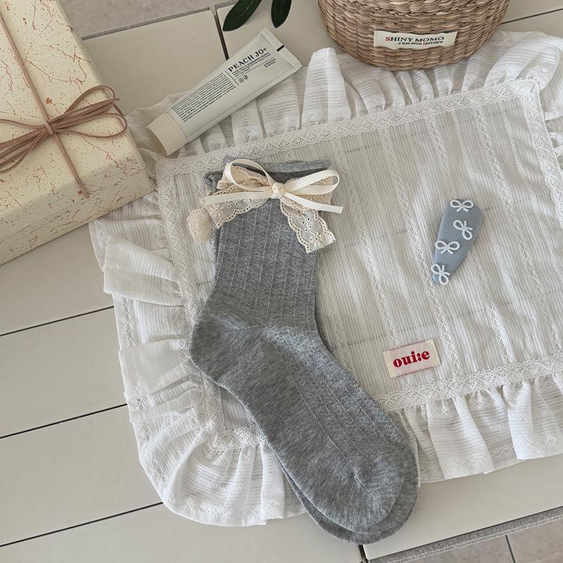 Boneless Socks Sweet Wind Retro Lace Bow Girl Tube Socks Cute Jewelry Pile Socks Cotton