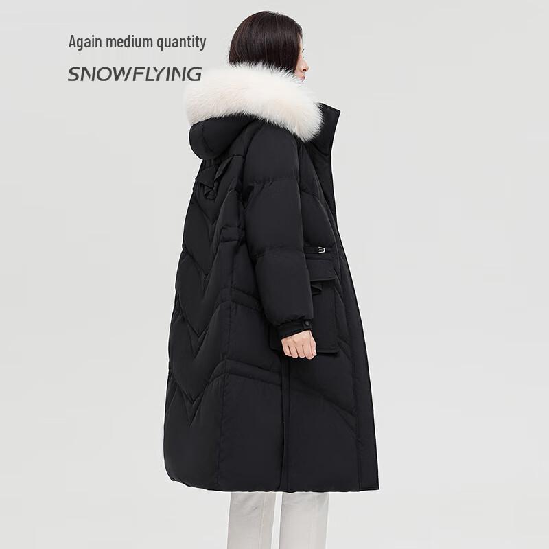 SNOWFLYING Women's Fox Fur Collar Mid-length Down Jacket