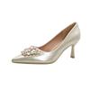 Pointed Pearl Rhinestone High Heels Women's Stiletto 7cm with Skirt Sexy 2025 New French Shallow Mouth Single Shoes