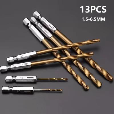 Portable Titanium Twist Drill Bit 1.5-6.5mm Power Tool Reaming Drill Bit Hex Shank Multi-function Woodworking Drill Bit