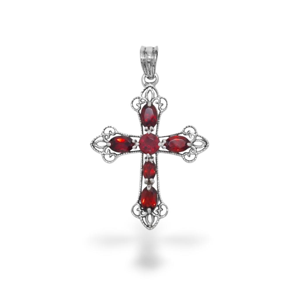 Blue Topaz Cross Pendant, 925 Sterling Silver Gemstone