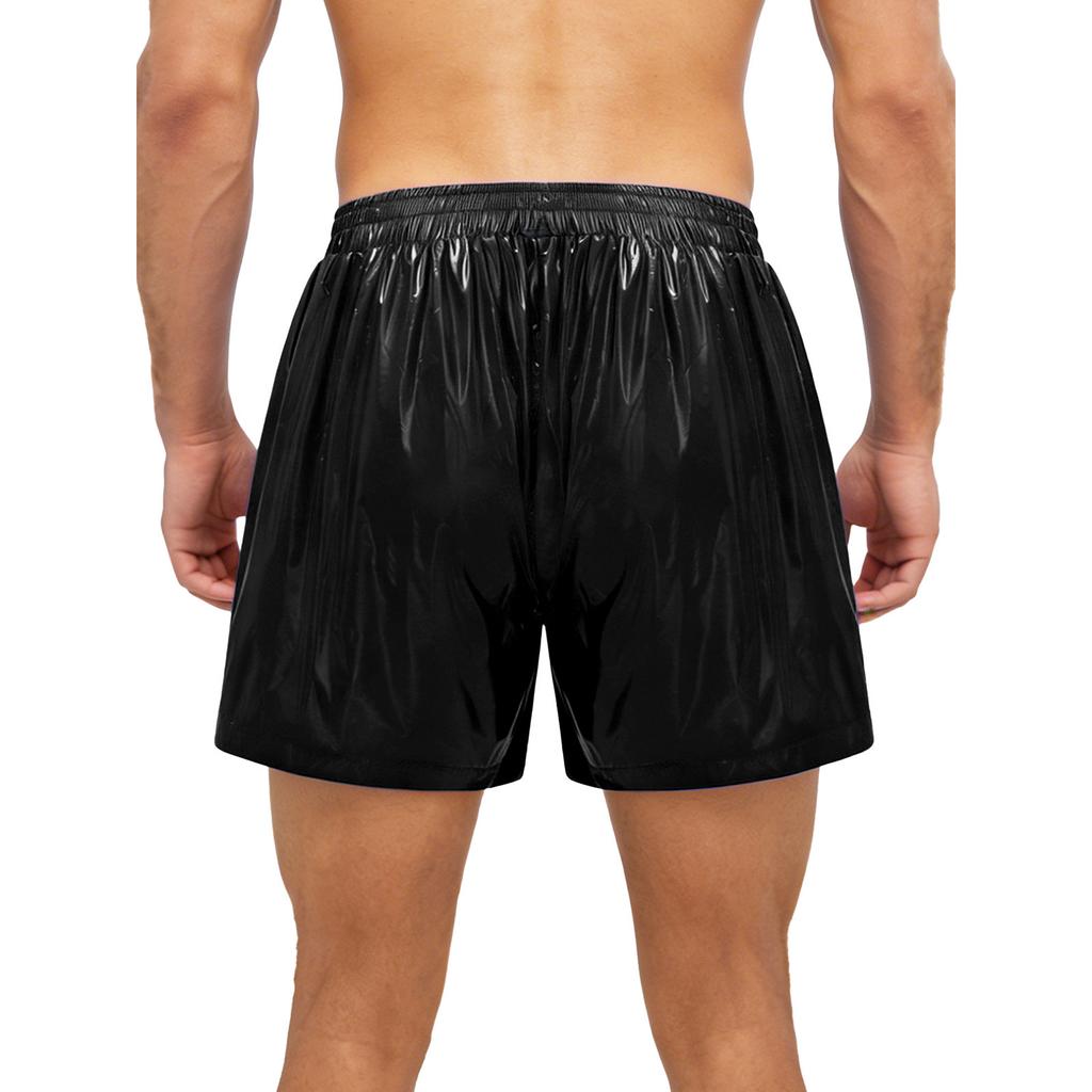 Mens Waterproof Swim Trunks Pockets Color Blocking Stripes Elastic Waistband Athletic Bottoms
