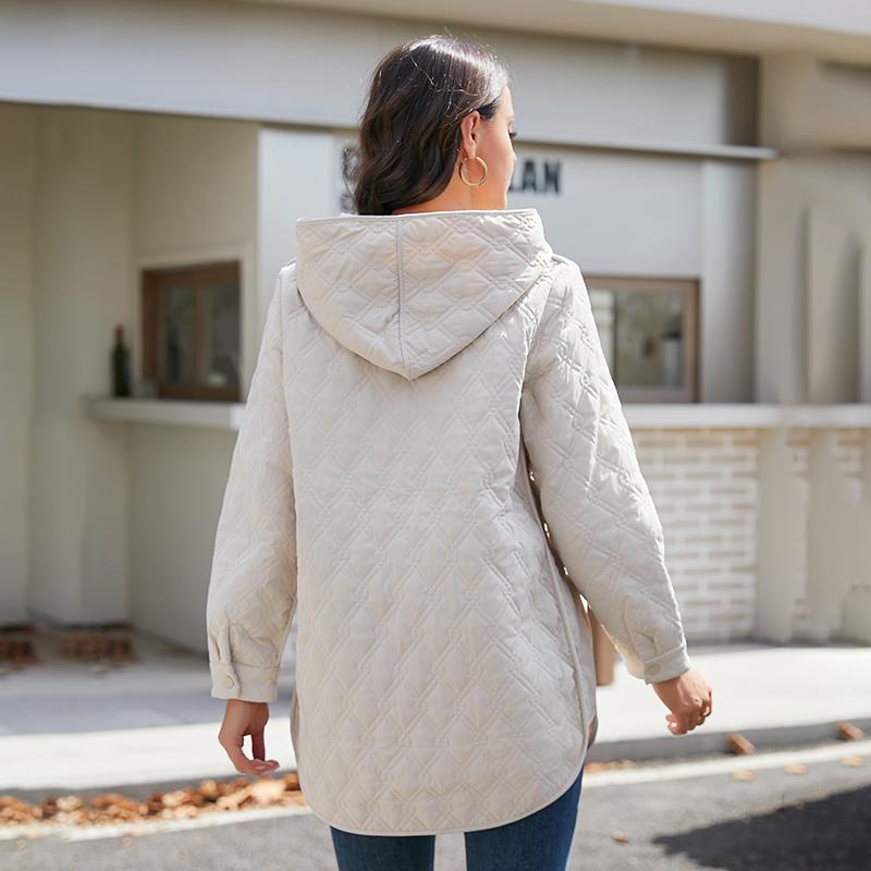 YISHENGSHUI New spring and autumn women's jacket Simple medium-length fashion unique splicing Hooded design women's spring jacket 23671