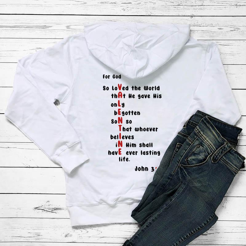 For God So Loved Colored Back Print Hoodies Valentine Bible Verse Pocket Hooded Women Casual Cotton Christian Tumblr Hoodie