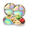 304 Stainless Steel Portion Control Plate Dazzling Salad Barbecue Plate 3 Grids Dishes  Weight Loss