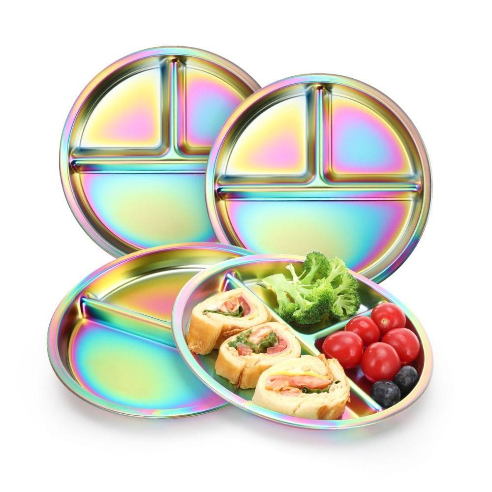 

304 Stainless Steel Divided Dinner Plates Reusable 3 Compartment Food Tray Lunch