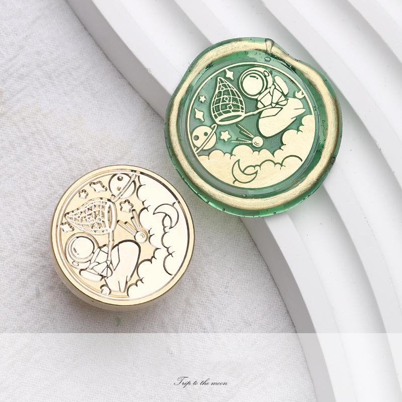 Copper Wax Seal Stamp Retro Moon Star Sealing Wax Stamp Head For Wedding Invitation Gift Packaging Cards Metal Head