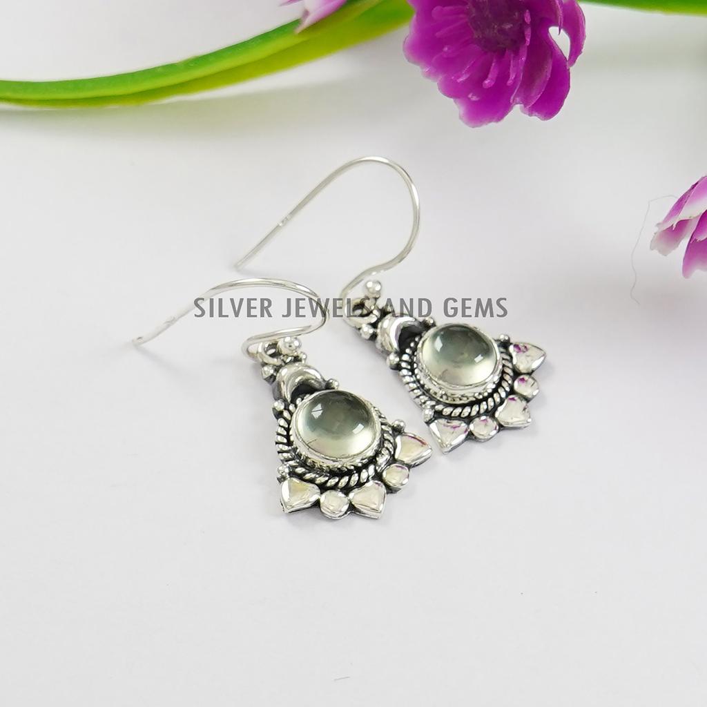 Labradorite Gemstone Earrings: Round Sterling Silver Boho Earrings