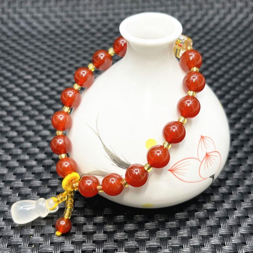 Fashion Red Agate Beaded Bracelets Nafu Ins Chalcedony Pendant Simple Round Bead Bracelet  Women