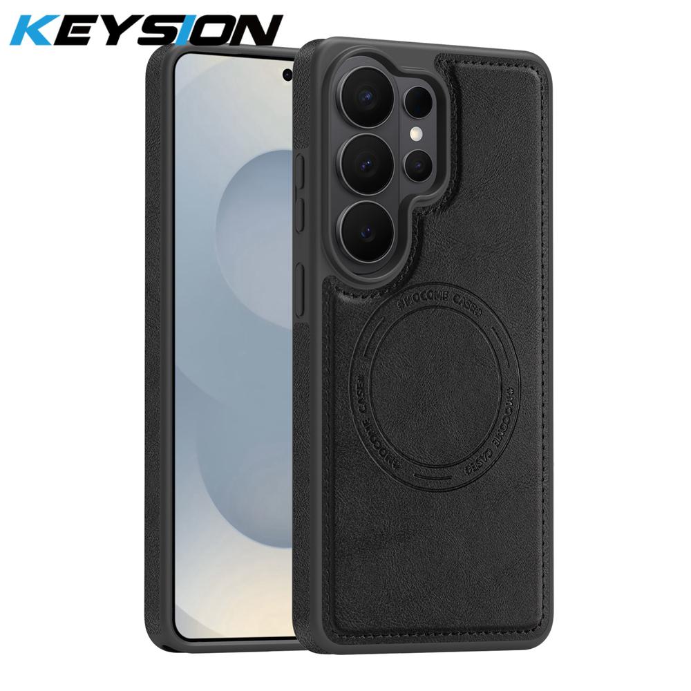 KEYSION Retro PU Leather Case for MagSafe for Samsung Galaxy S25 S26 Ultra 5G S26+ S25 FE Magnetic Shockproof Phone Cover
