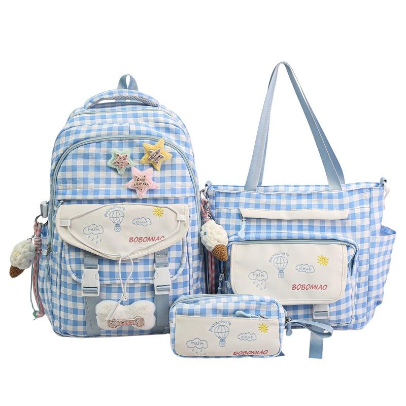 Zaino1011 zaino scuola media ragazze studenti liceo carino piccolo fresco scozzese zaino casual grande capacità set da tre pezzi