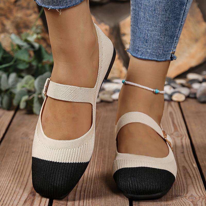 

Женские легкие вязаные балетки Модные разноцветные балетки Мэри Джейн для женщин Квадратный носок Комфортные Мягкая подошва Повседневная обувь 40 абрикосовый