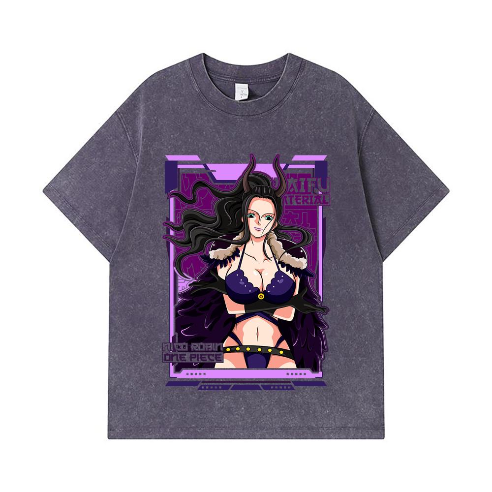 275 GSM Washed T-shirts 100% Cotton One Piece V38 Robin Waifu Print Unisex Heavy Cotton T Shirt