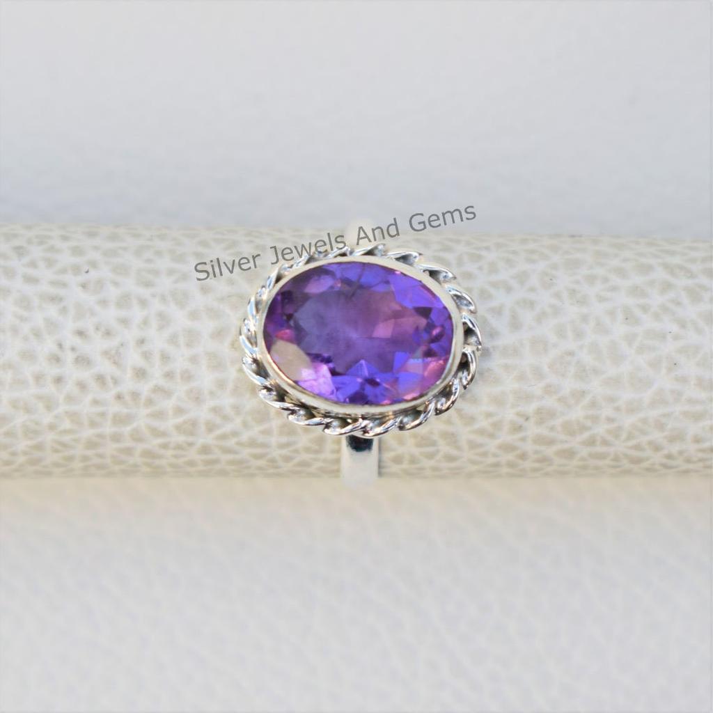 Natural Amethyst Ring, 925 Sterling Silver Ring, Oval Designer Ring, February Birthstone Promise Ring, Handmade Ring