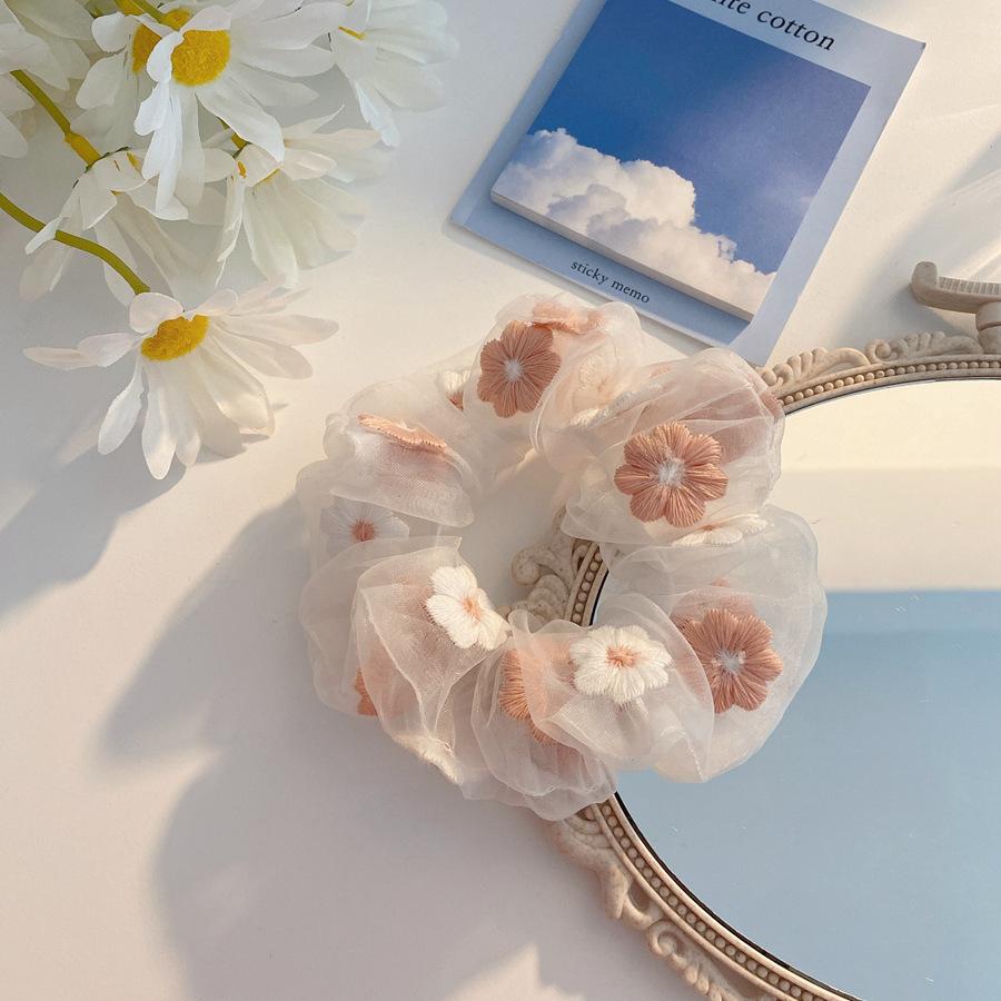 Sweet Embroidery Flower Hair Band Organza Pig Large Intestine Hair Band Headrope Mesh Fairy Hair Accessories Head Flower