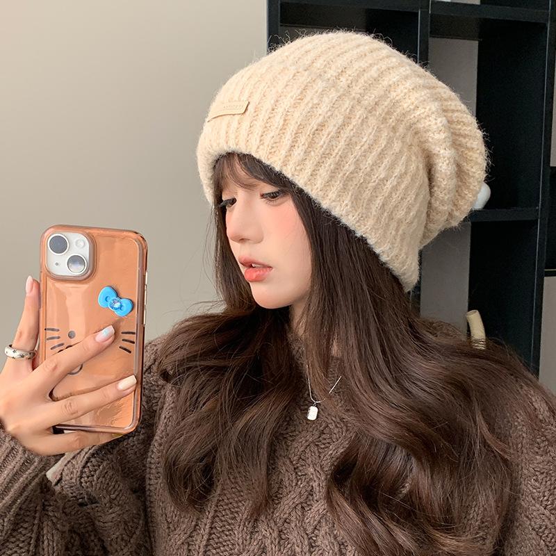 Japanese Woolen Hat for Women with Large Head Circumference Small Face Outdoor Winter Warm Ear Protection Pile Hat for Men Knitted Hat