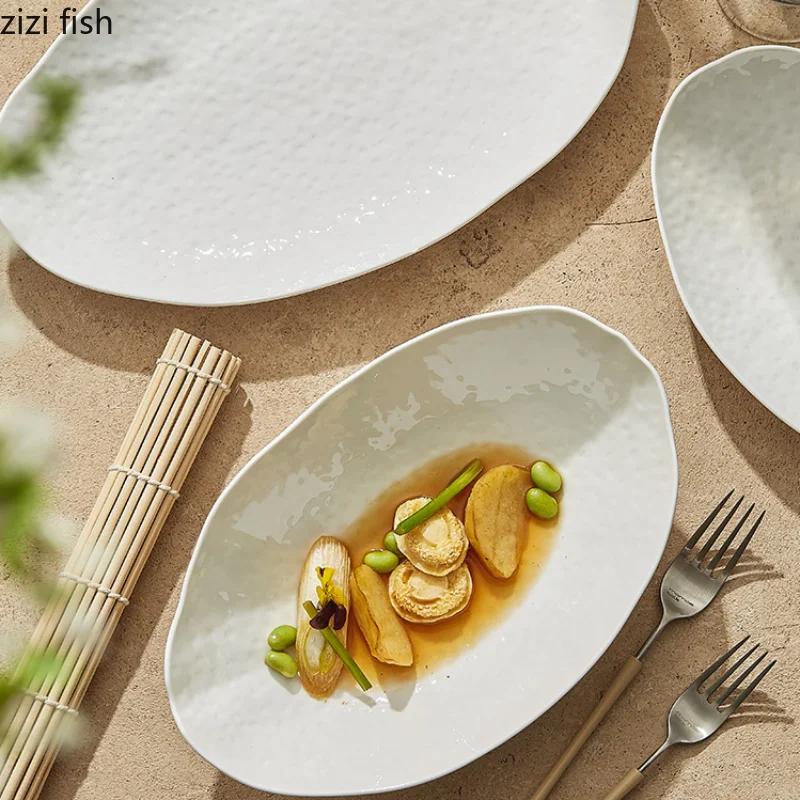 Elliptical Fish Plate Ceramic Dining Plates Sushi Plate Dessert Bowl Dim Sum Dish Western Style Steak Plates Fruit Bowl Tray