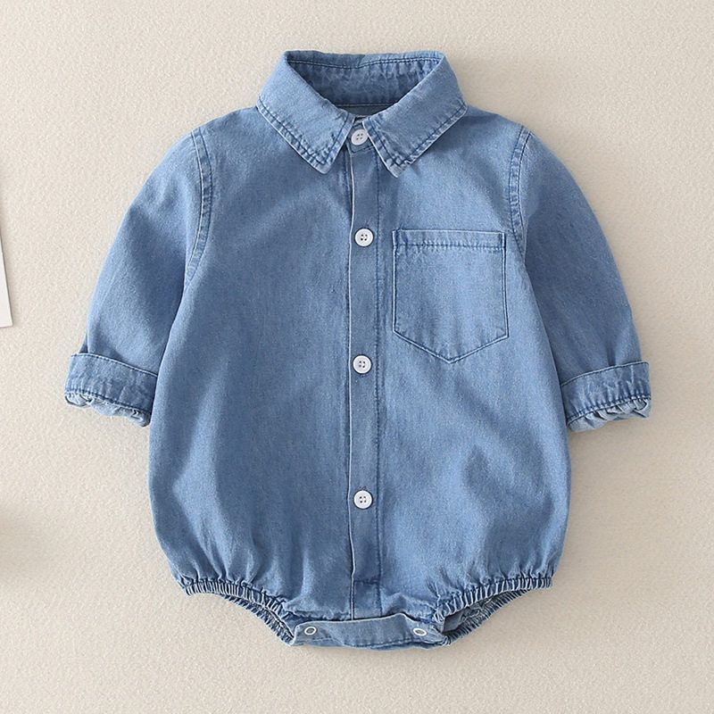 Baby Romper Denim Shirt-Style One-Piece Romper for Baby Girls Baby Boy Denim Long Sleeves 66