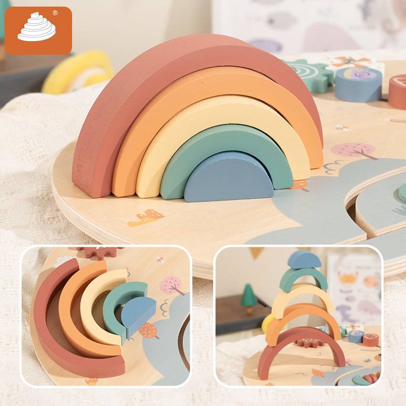 Rainbow Busy Board Montessori Wooden Toy For Infant Hand Eye Coordination Development