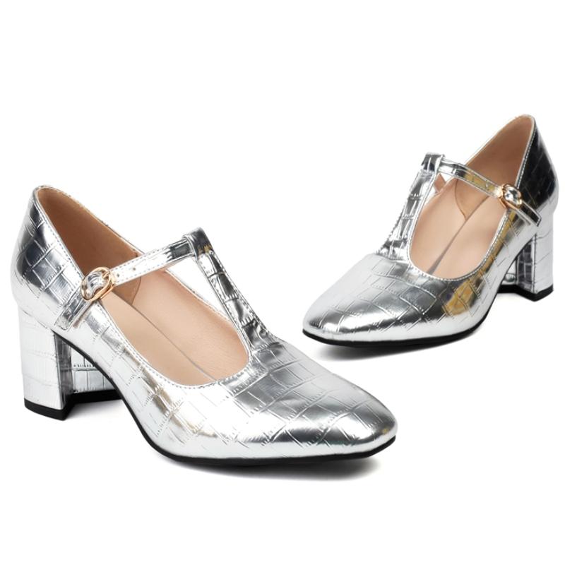Classic High Heels Mary Janes Shoes Luxury Gold Silver Women's Heeled 2024 New T-strap Spring Pumps Wedding Party Dance Shoes