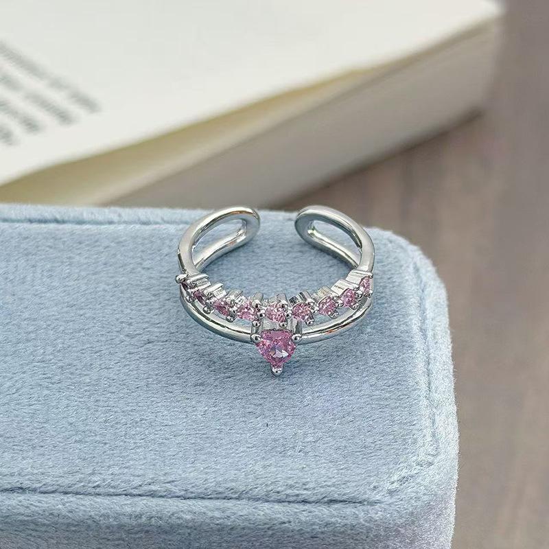 Light Luxury High-End Full Diamond Inlaid Zircon Stacked Wearing Super Flash Super Fairy Row Diamond Opening Ring Niche Design Exquisite Ring