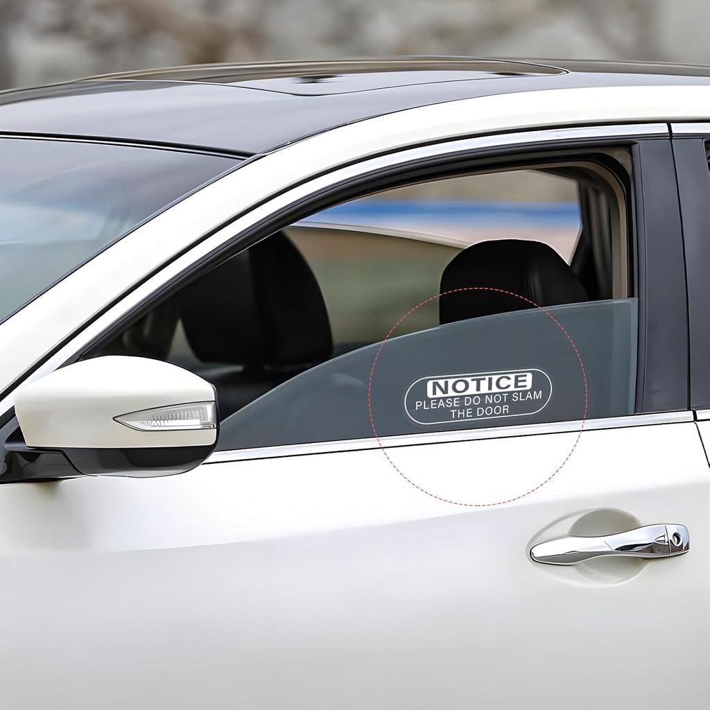4 PCS Do Not Slam The Door Sticker, 5.9x2 Inch Close Door Gently Sign Waterproof Vinyl Warning Decal, UV Resistant Window Notice Sticker for Taxi