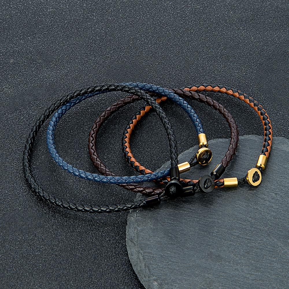 Gold Stainless Steel Button Braided Leather Bracelet For Men Women Couple Jewelry Gifts
